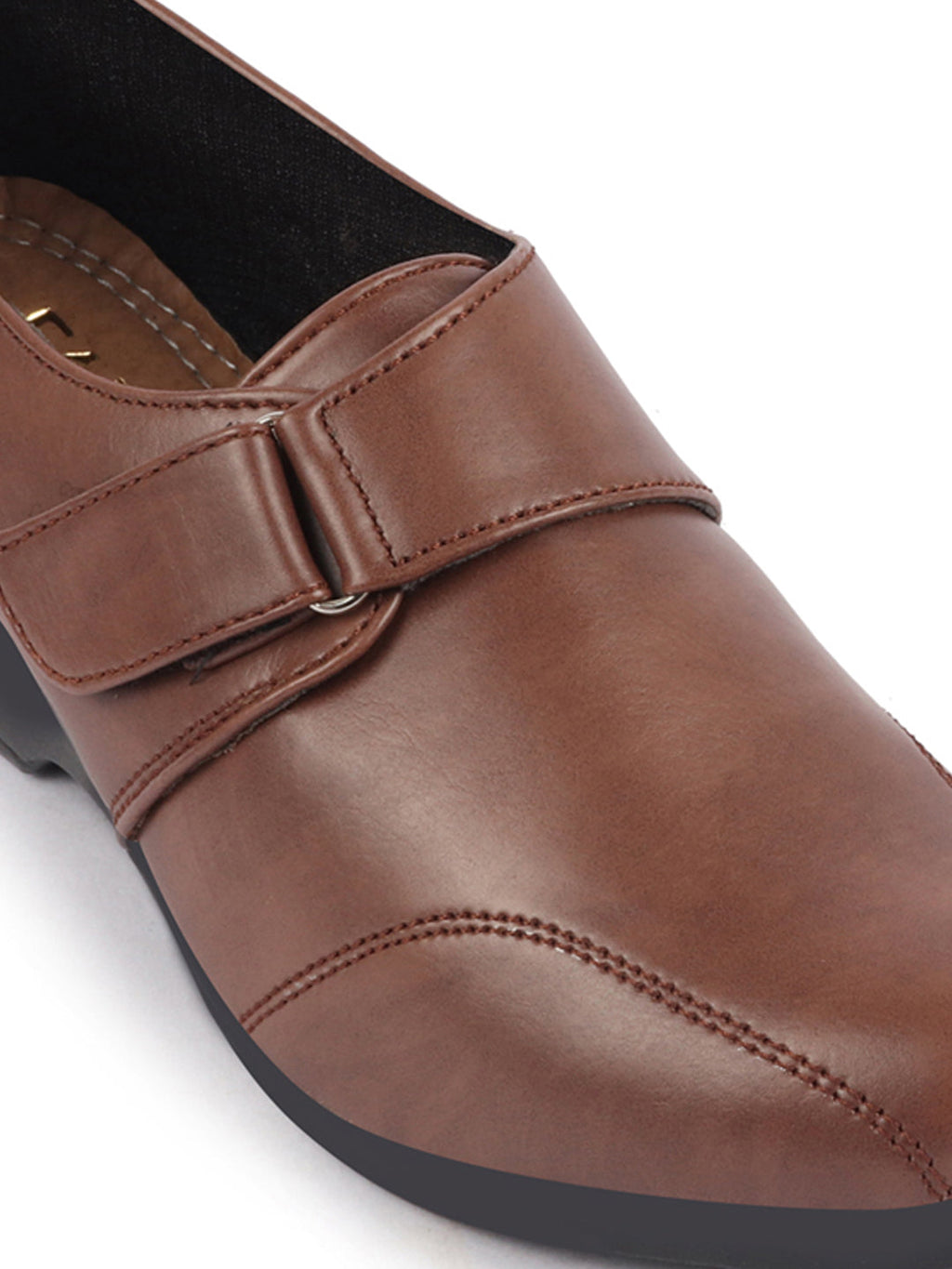 Shop Women Brown Outdoor Fashion Hook and Loop Platform Heel Slip On Shoes Online.