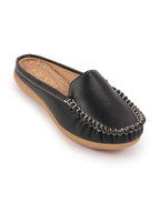 Shop Women Black Side Stitched Back Open Slip On Mules Shoes Online.
