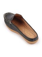 Shop Women Black Side Stitched Back Open Slip On Mules Shoes Online.