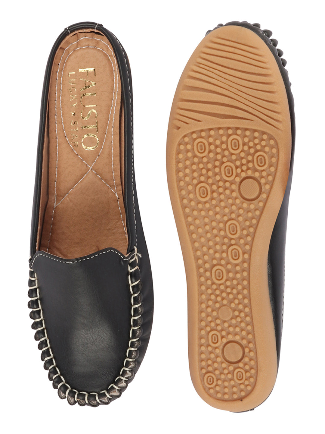 Shop Women Black Side Stitched Back Open Slip On Mules Shoes Online.
