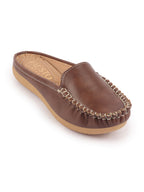 Shop Women Brown Side Stitched Back Open Slip On Mules Shoes Online.