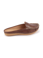Shop Women Brown Side Stitched Back Open Slip On Mules Shoes Online.