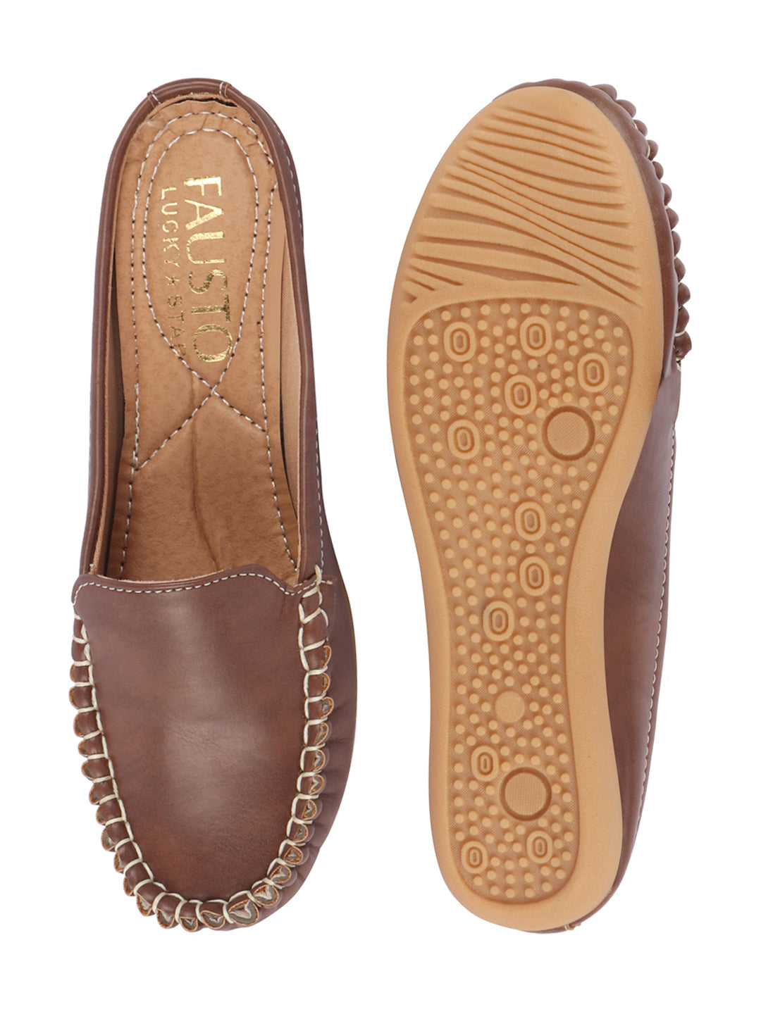 Shop Women Brown Side Stitched Back Open Slip On Mules Shoes Online.