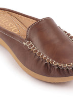 Shop Women Brown Side Stitched Back Open Slip On Mules Shoes Online.