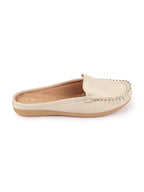 Shop Women Cream Side Stitched Back Open Slip On Mules Shoes Online.