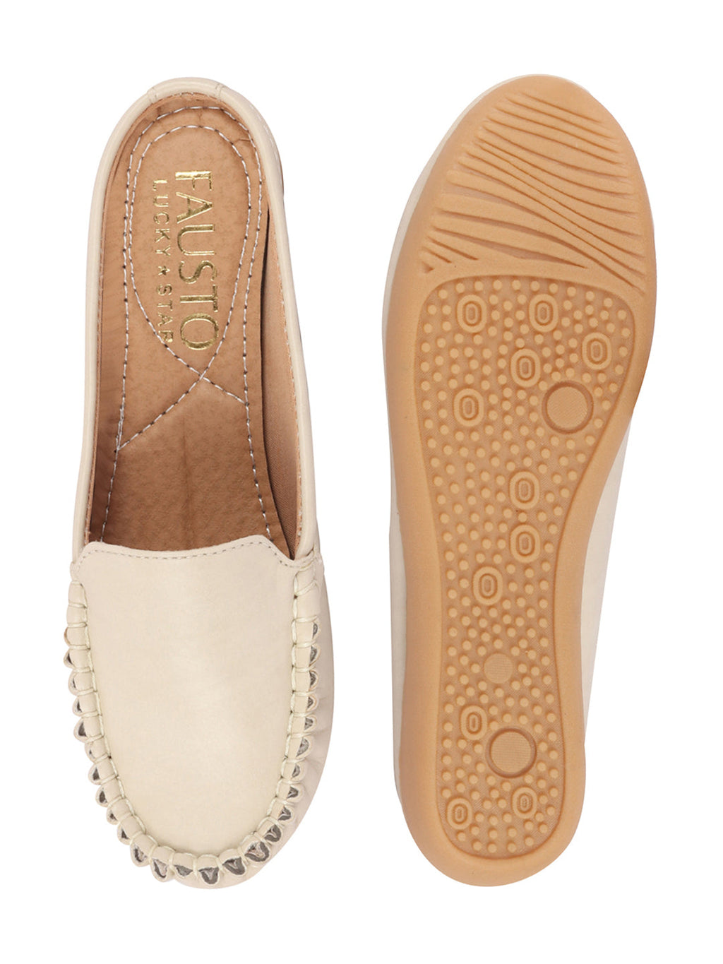 Shop Women Cream Side Stitched Back Open Slip On Mules Shoes Online.