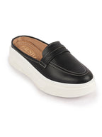 Shop Women Black Outdoor Fashion Stitched Design Strap Open Back Platform Heel Slip On Casual Shoes Online.