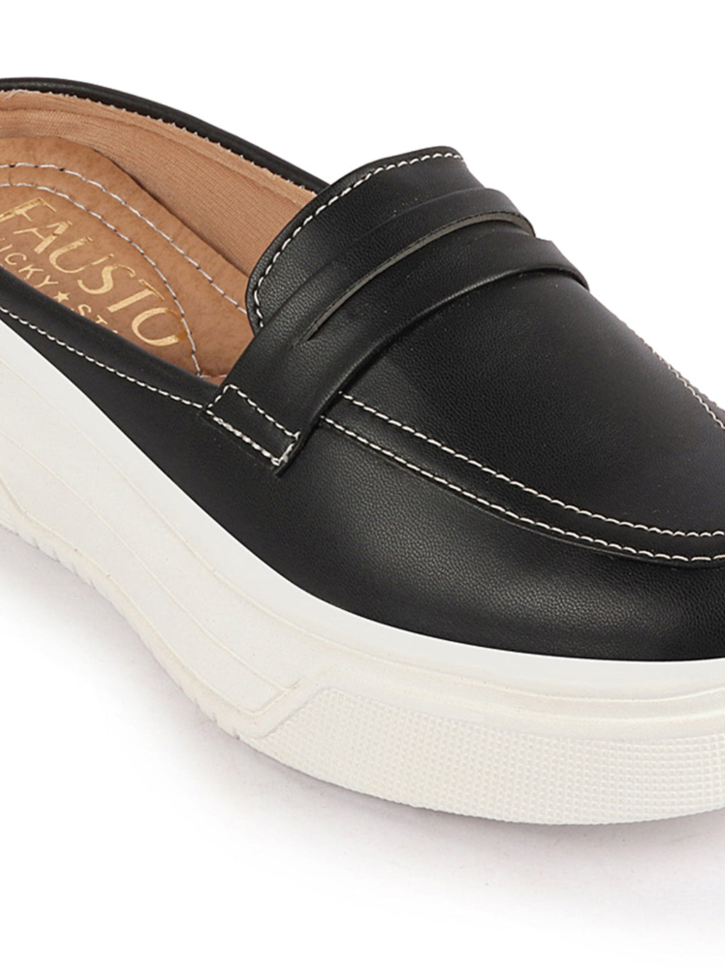 Shop Women Black Outdoor Fashion Stitched Design Strap Open Back Platform Heel Slip On Casual Shoes Online.