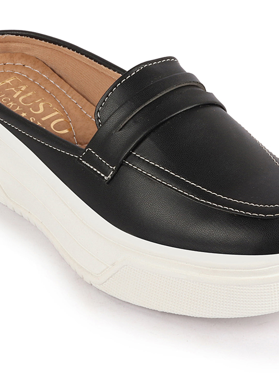 Shop Women Black Outdoor Fashion Stitched Design Strap Open Back Platform Heel Slip On Casual Shoes Online.
