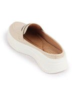 Shop Women Cream Outdoor Fashion Stitched Design Strap Open Back Platform Heel Slip On Casual Shoes Online.