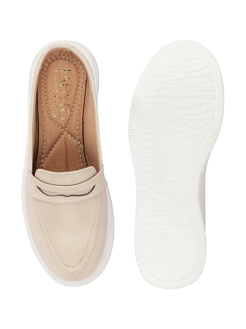 Shop Women Cream Outdoor Fashion Stitched Design Strap Open Back Platform Heel Slip On Casual Shoes Online.