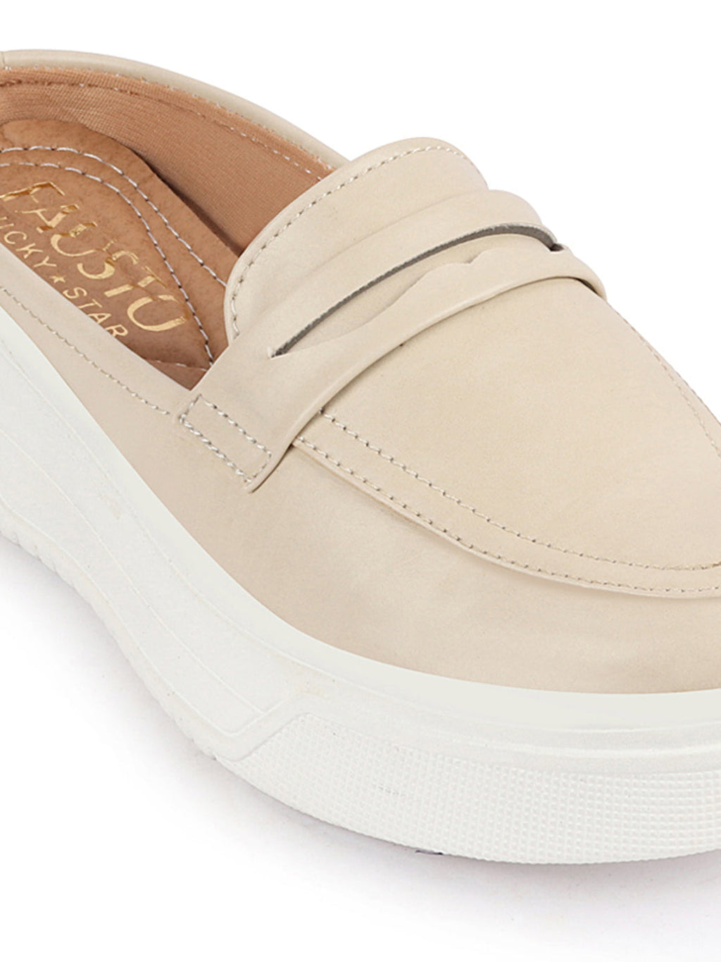 Shop Women Cream Outdoor Fashion Stitched Design Strap Open Back Platform Heel Slip On Casual Shoes Online.