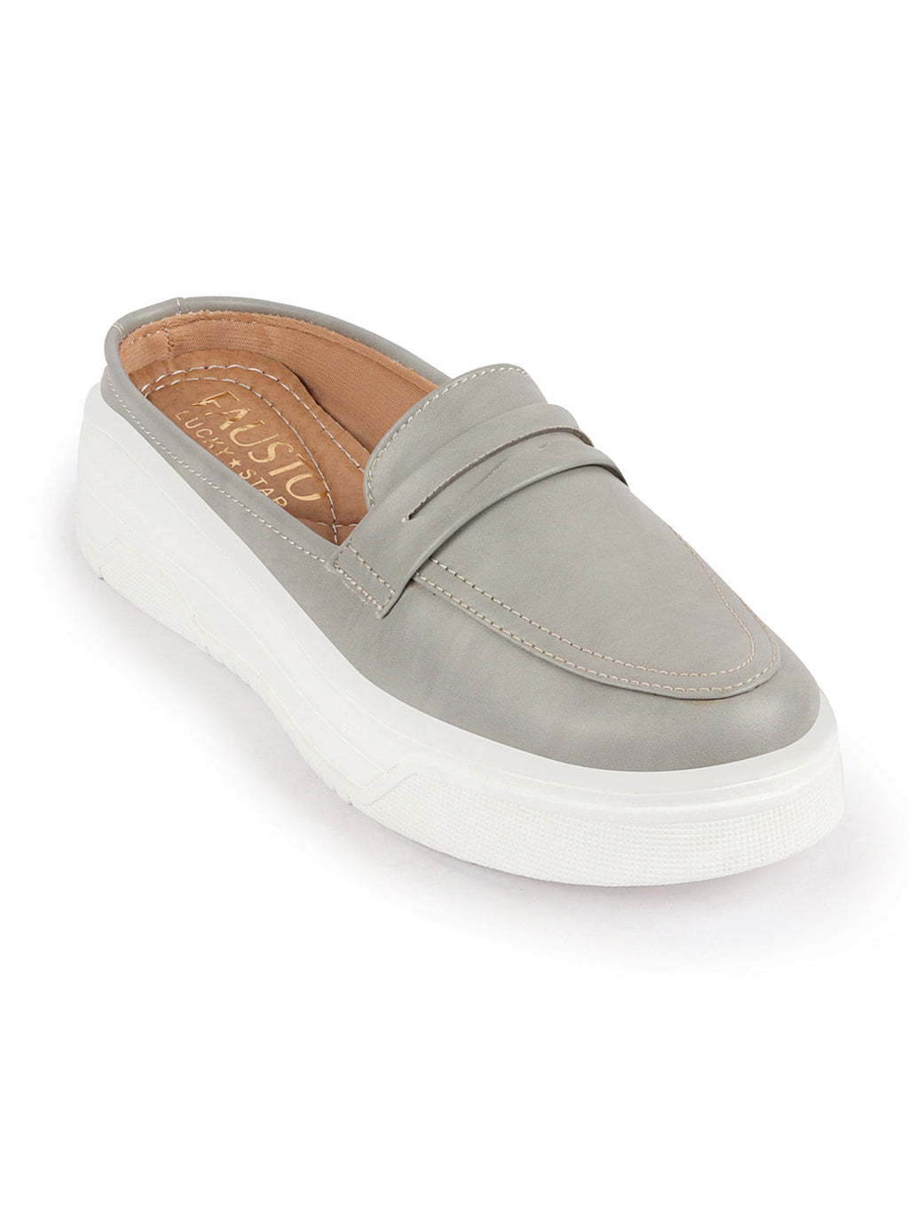 Shop Women Grey Outdoor Fashion Stitched Design Strap Open Back Platform Heel Slip On Casual Shoes Online.