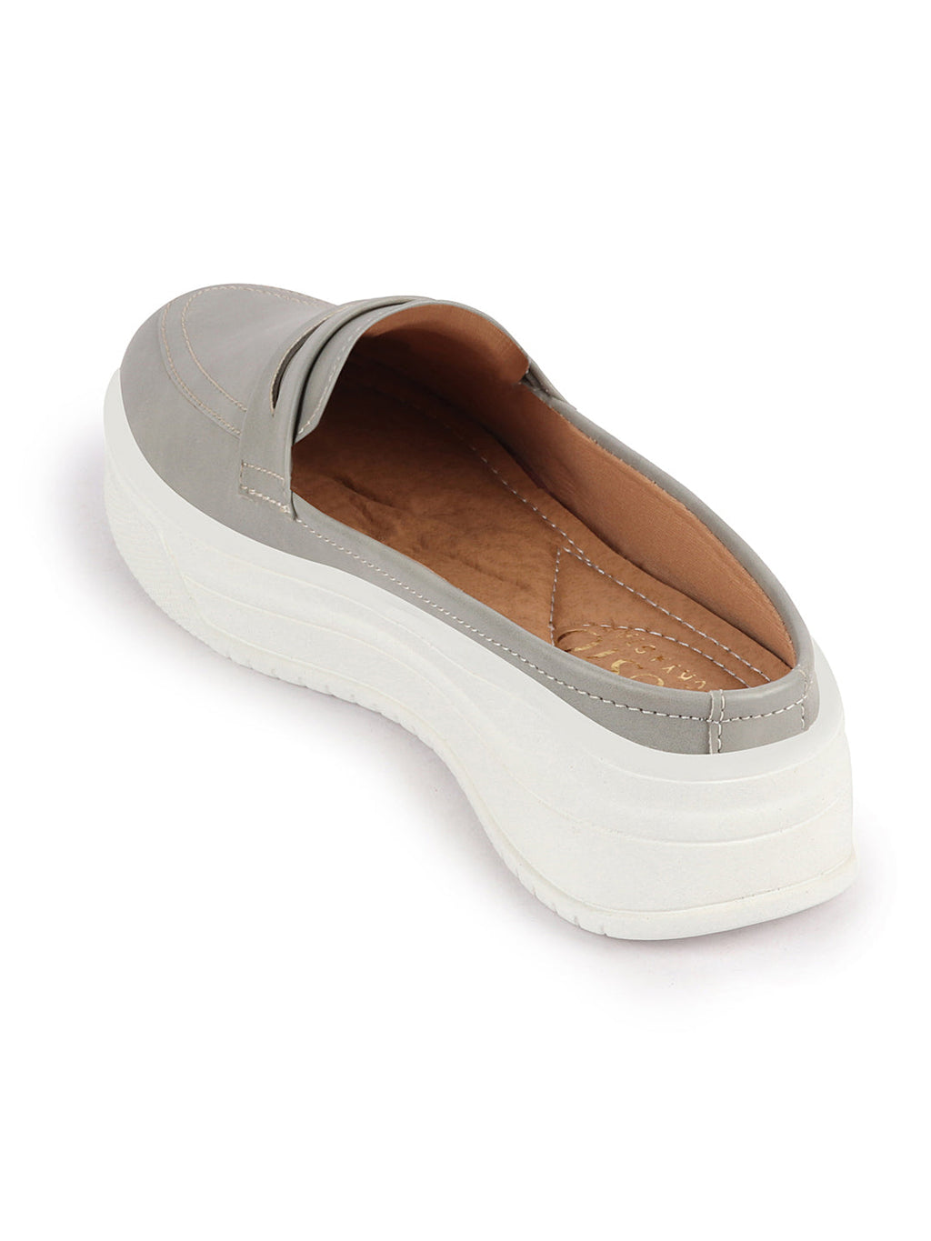 Shop Women Grey Outdoor Fashion Stitched Design Strap Open Back Platform Heel Slip On Casual Shoes Online.