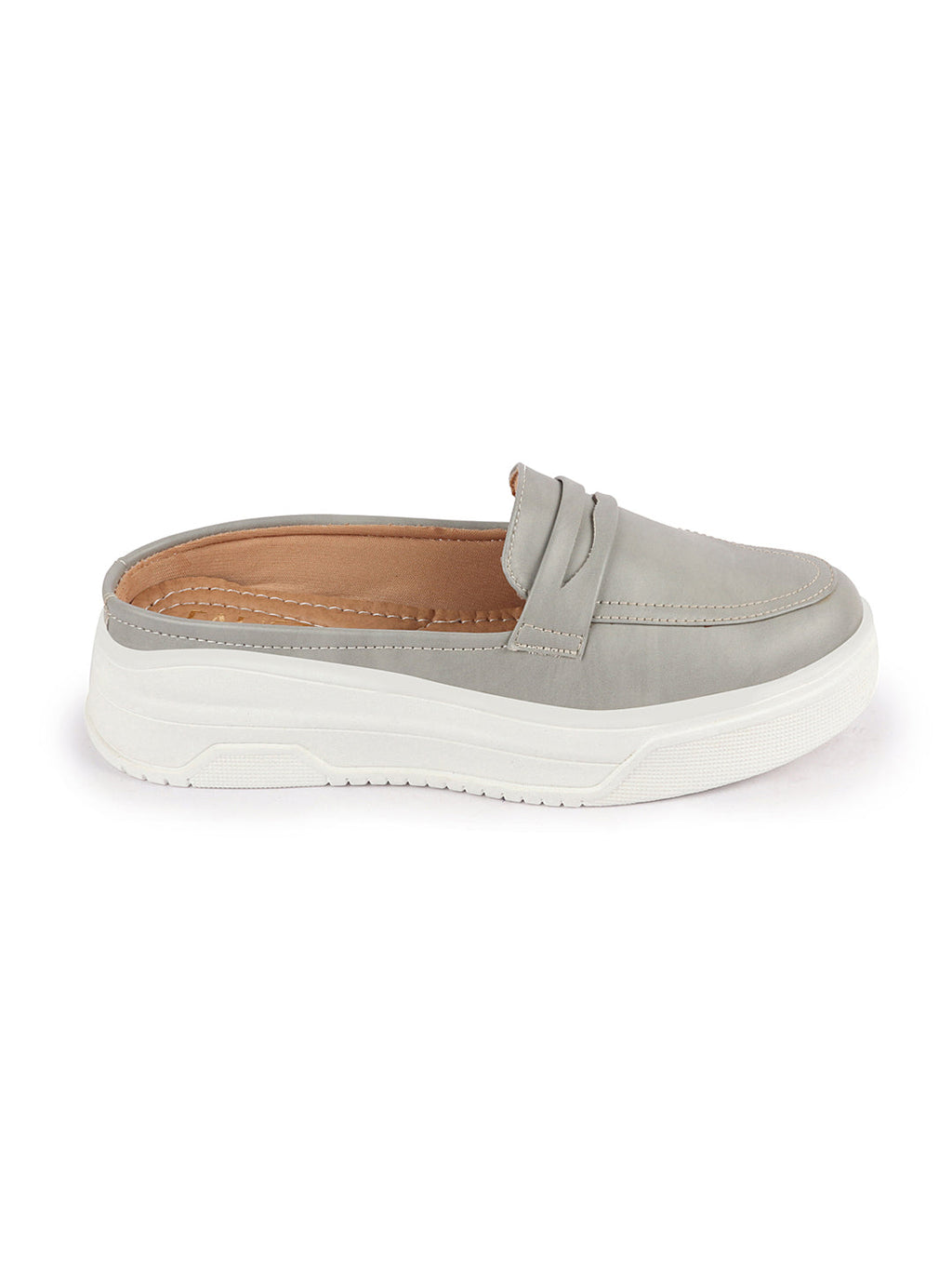 Shop Women Grey Outdoor Fashion Stitched Design Strap Open Back Platform Heel Slip On Casual Shoes Online.