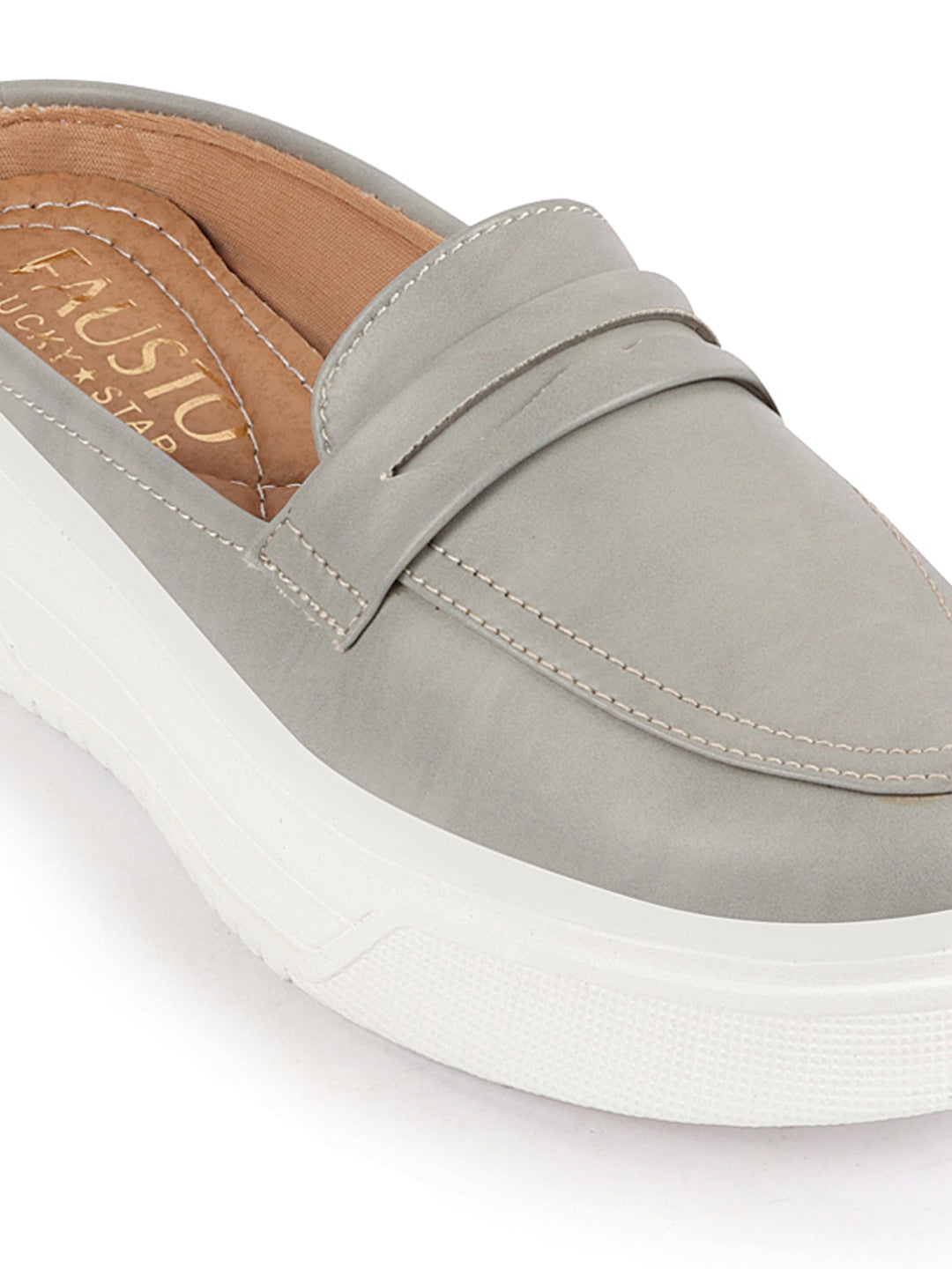 Shop Women Grey Outdoor Fashion Stitched Design Strap Open Back Platform Heel Slip On Casual Shoes Online.