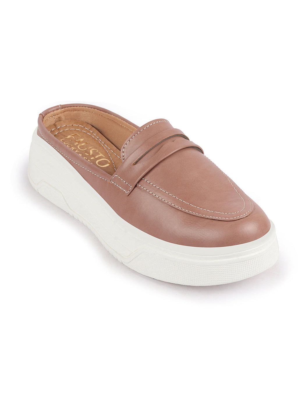 Shop Women Peach Outdoor Fashion Stitched Design Strap Open Back Platform Heel Slip On Casual Shoes Online.