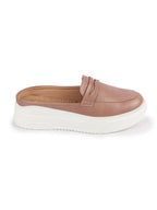 Shop Women Peach Outdoor Fashion Stitched Design Strap Open Back Platform Heel Slip On Casual Shoes Online.