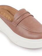 Shop Women Peach Outdoor Fashion Stitched Design Strap Open Back Platform Heel Slip On Casual Shoes Online.