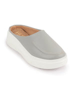 Shop Women Grey Outdoor Fashion Stitched Design Open Back Platform Heel Slip On Casual Shoes Online.