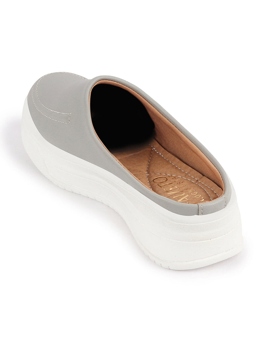 Shop Women Grey Outdoor Fashion Stitched Design Open Back Platform Heel Slip On Casual Shoes Online.