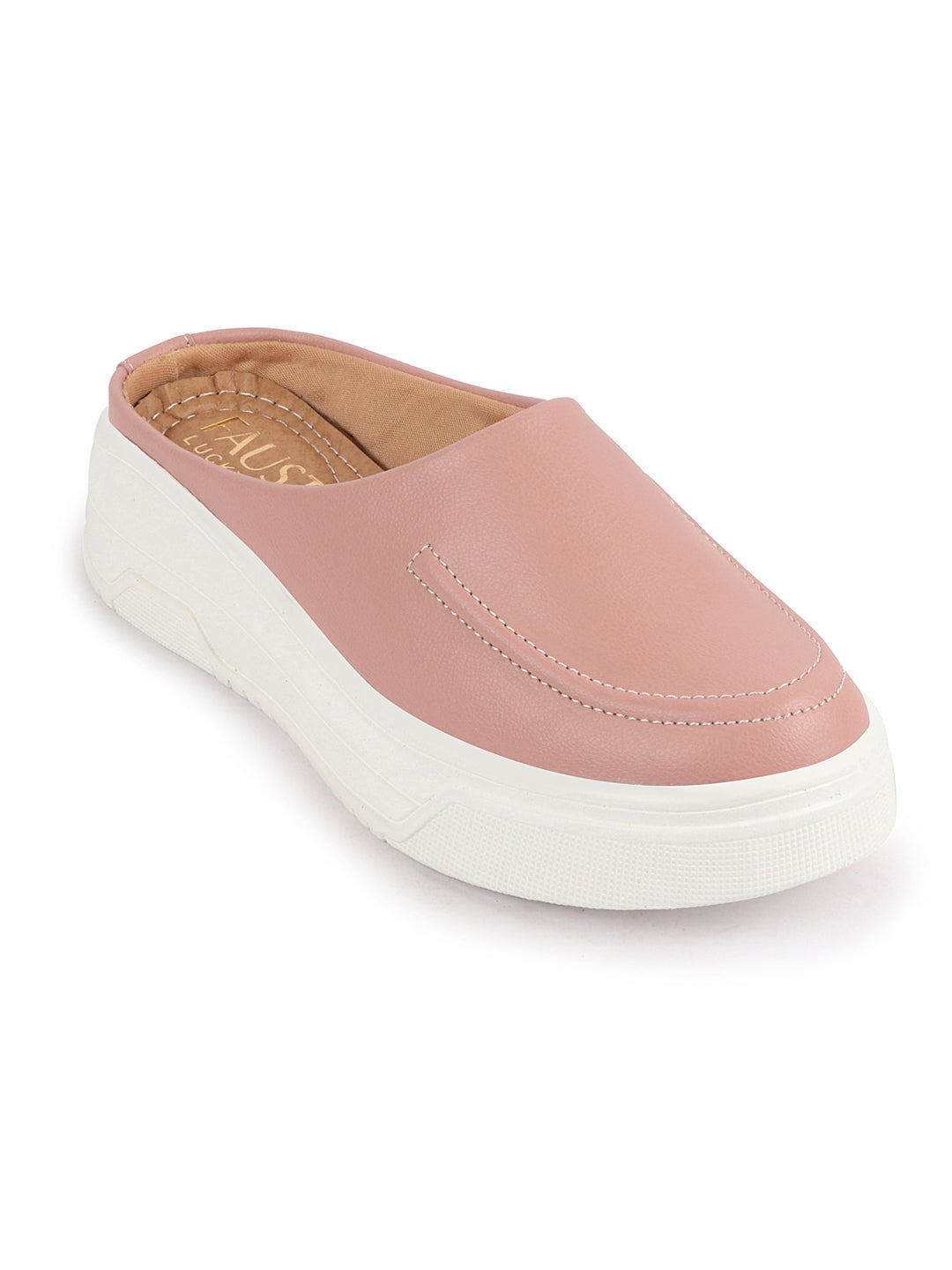 Shop Women Pink Outdoor Fashion Stitched Design Open Back Platform Heel Slip On Casual Shoes Online.