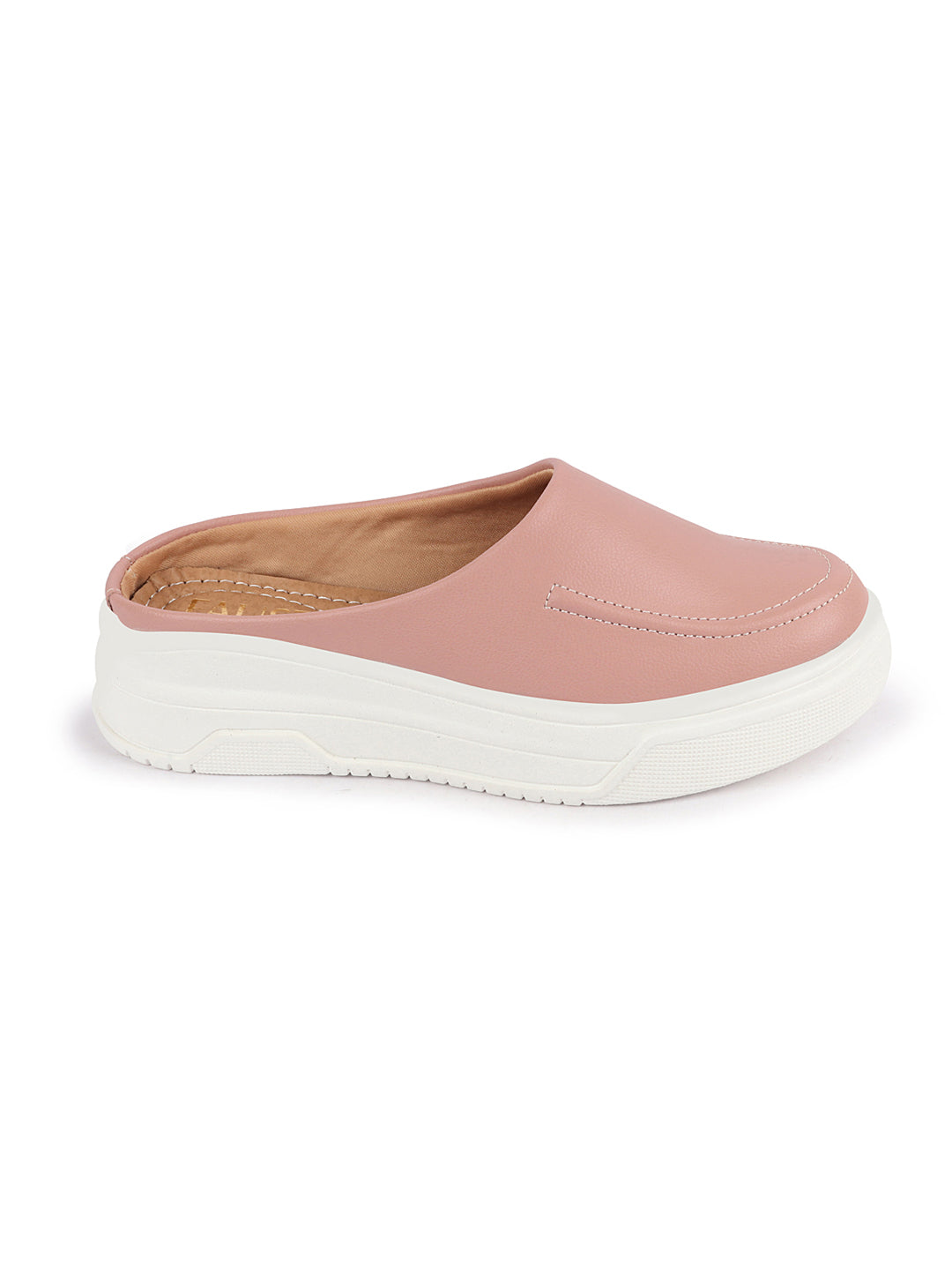 Shop Women Pink Outdoor Fashion Stitched Design Open Back Platform Heel Slip On Casual Shoes Online.