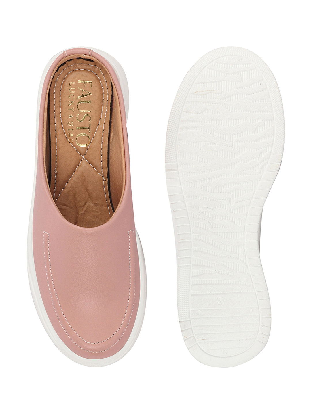 Shop Women Pink Outdoor Fashion Stitched Design Open Back Platform Heel Slip On Casual Shoes Online.