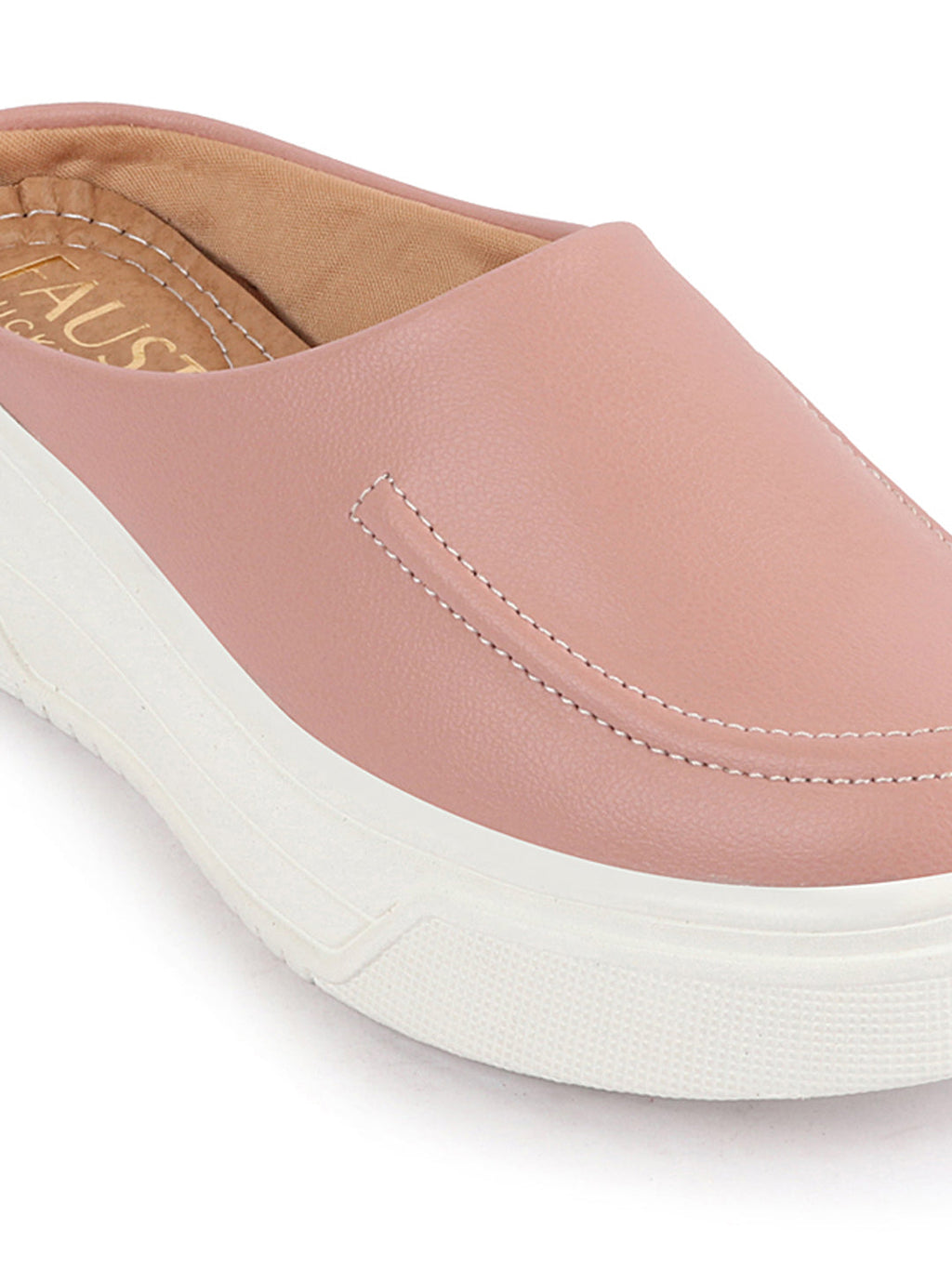 Shop Women Pink Outdoor Fashion Stitched Design Open Back Platform Heel Slip On Casual Shoes Online.