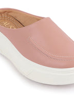 Shop Women Pink Outdoor Fashion Stitched Design Open Back Platform Heel Slip On Casual Shoes Online.