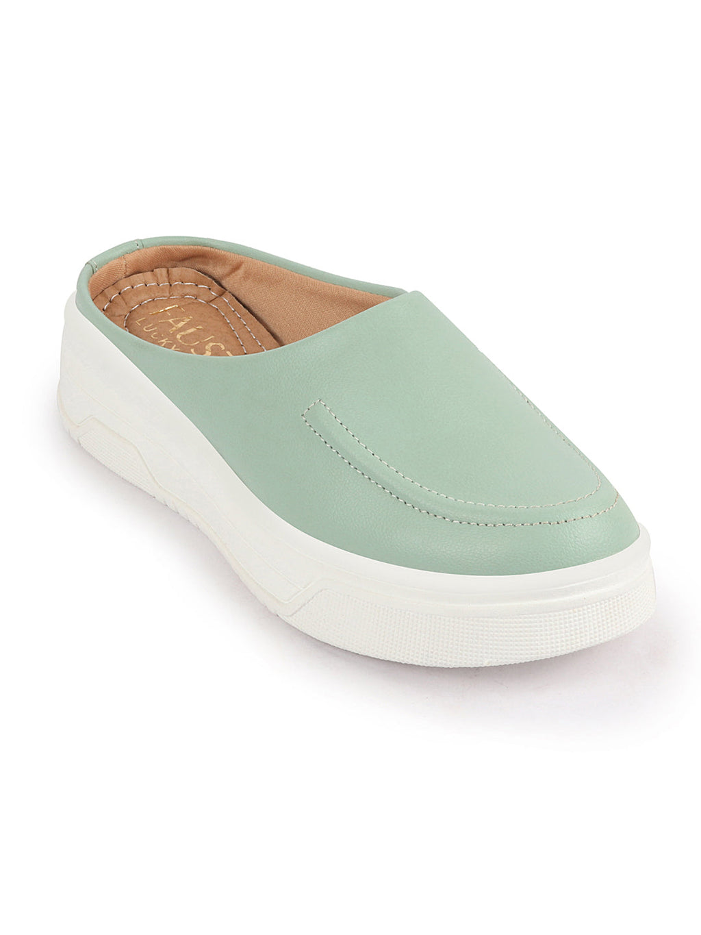Shop Women Pista Green Outdoor Fashion Stitched Design Open Back Platform Heel Slip On Casual Shoes Online.