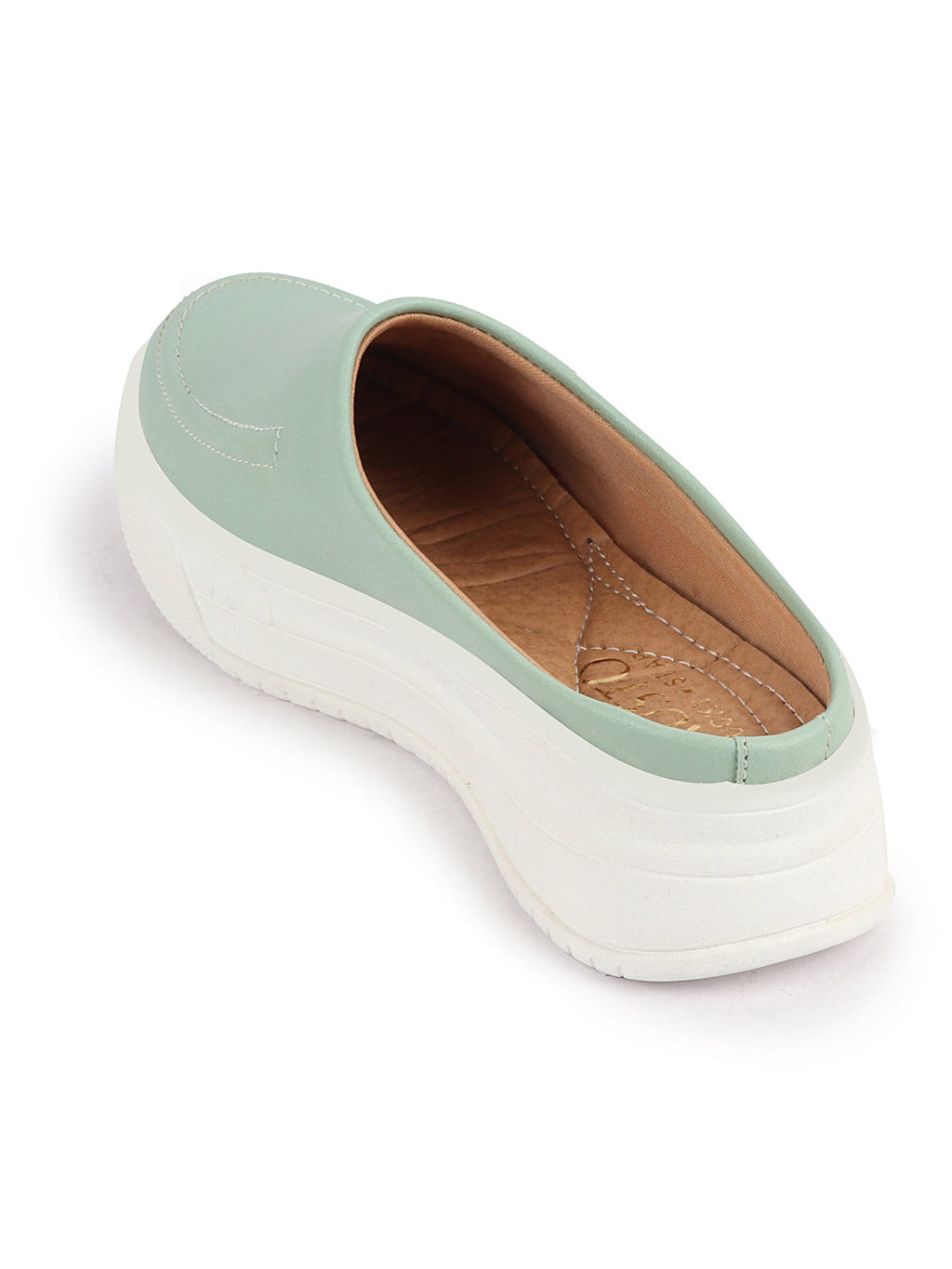 Shop Women Pista Green Outdoor Fashion Stitched Design Open Back Platform Heel Slip On Casual Shoes Online.