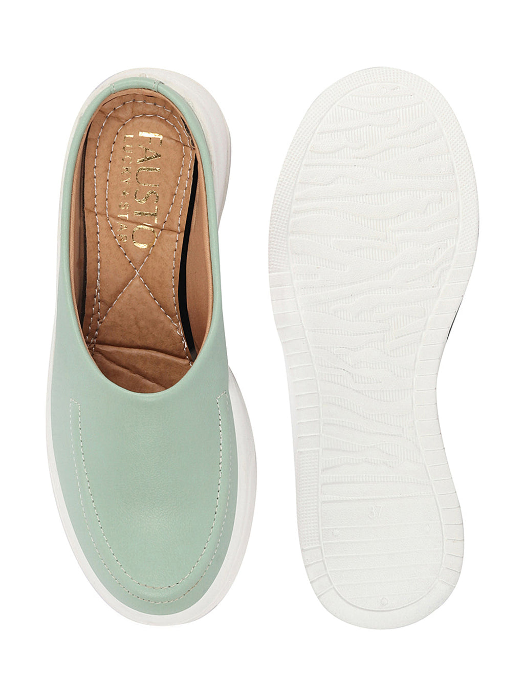 Shop Women Pista Green Outdoor Fashion Stitched Design Open Back Platform Heel Slip On Casual Shoes Online.