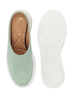 Shop Women Pista Green Outdoor Fashion Stitched Design Open Back Platform Heel Slip On Casual Shoes Online.