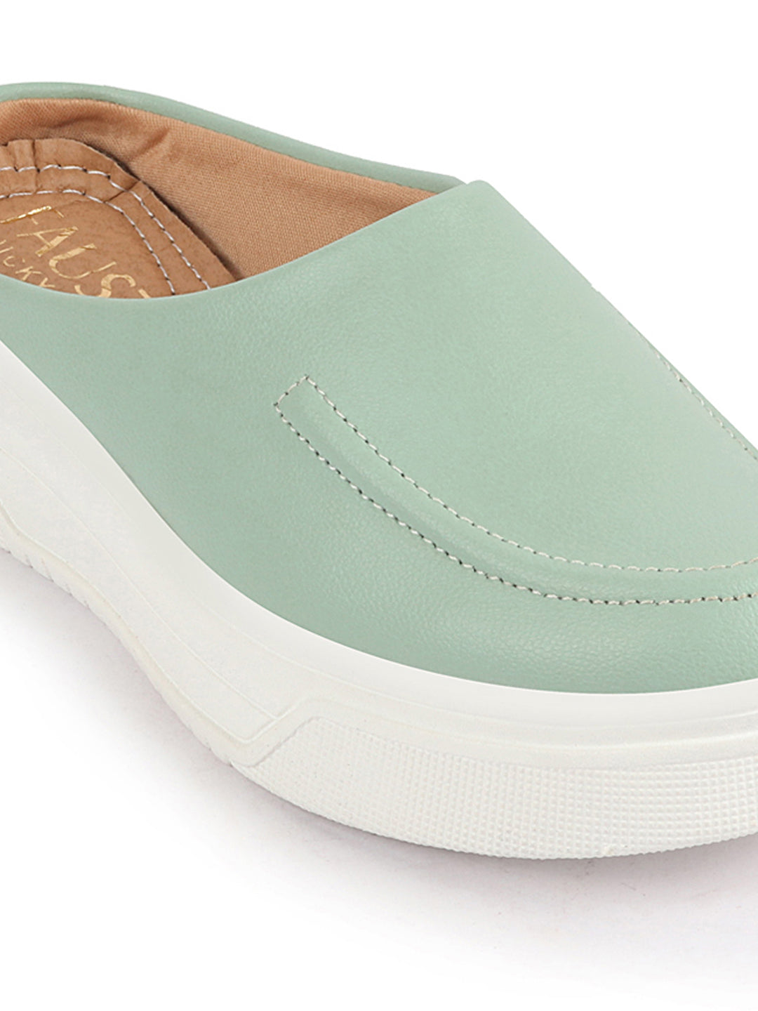 Shop Women Pista Green Outdoor Fashion Stitched Design Open Back Platform Heel Slip On Casual Shoes Online.