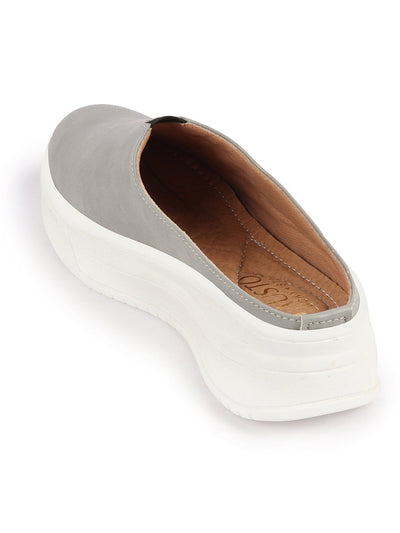 Shop Women Grey Outdoor Fashion Comfort Open Back Platform Heel Slip On Casual Shoes Online.