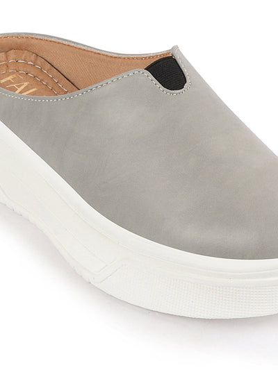 Shop Women Grey Outdoor Fashion Comfort Open Back Platform Heel Slip On Casual Shoes Online.