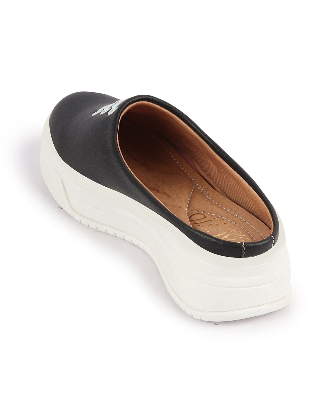 Shop Women Black Outdoor Fashion Comfort Lace Design Open Back Platform Heel Slip On Casual Shoes Online.