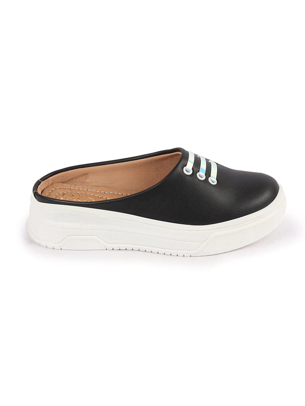 Shop Women Black Outdoor Fashion Comfort Lace Design Open Back Platform Heel Slip On Casual Shoes Online.