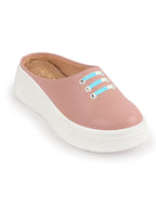 Shop Women Pink Outdoor Fashion Comfort Lace Design Open Back Platform Heel Slip On Casual Shoes Online.