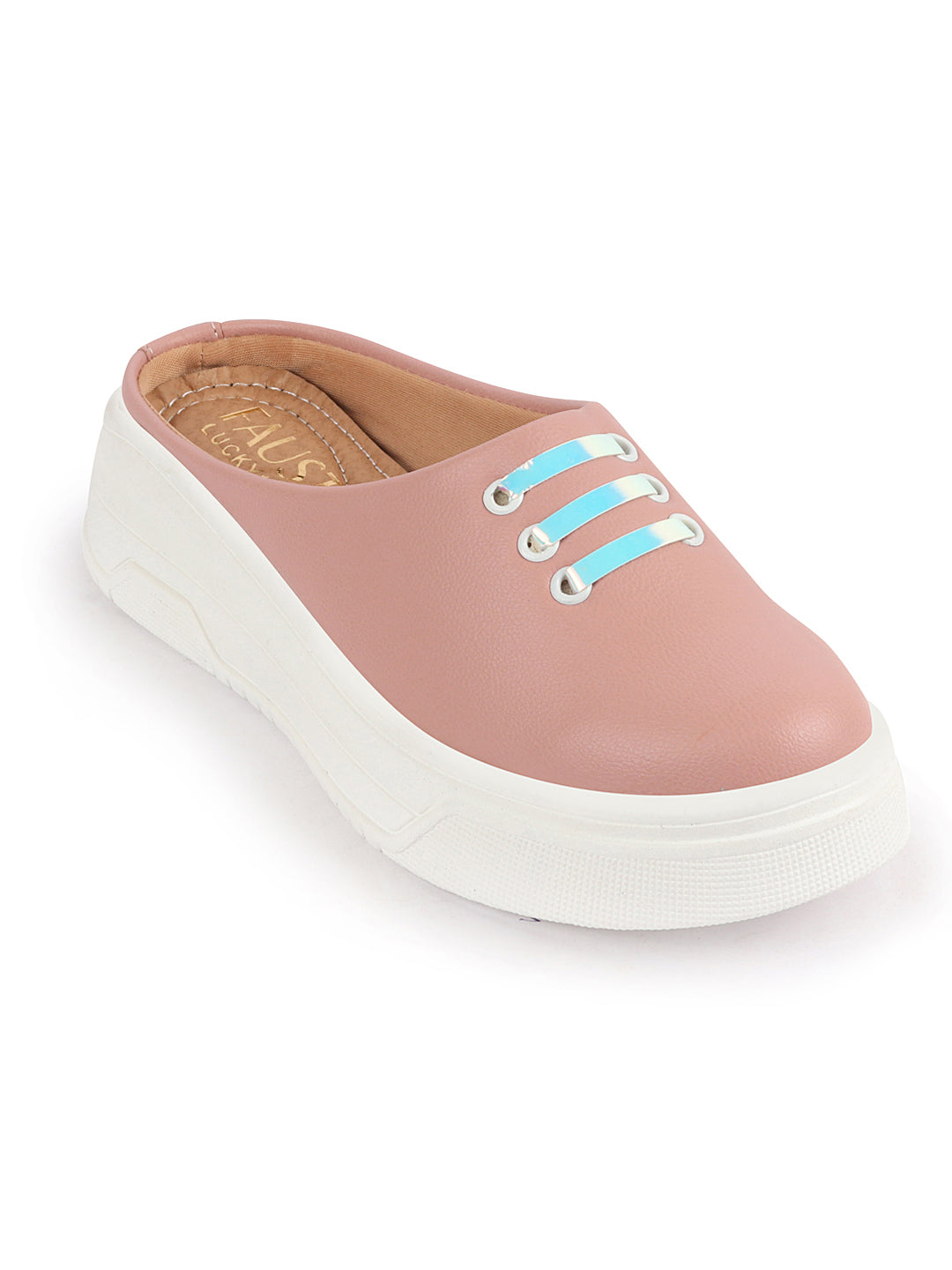 Shop Women Pink Outdoor Fashion Comfort Lace Design Open Back Platform Heel Slip On Casual Shoes Online.