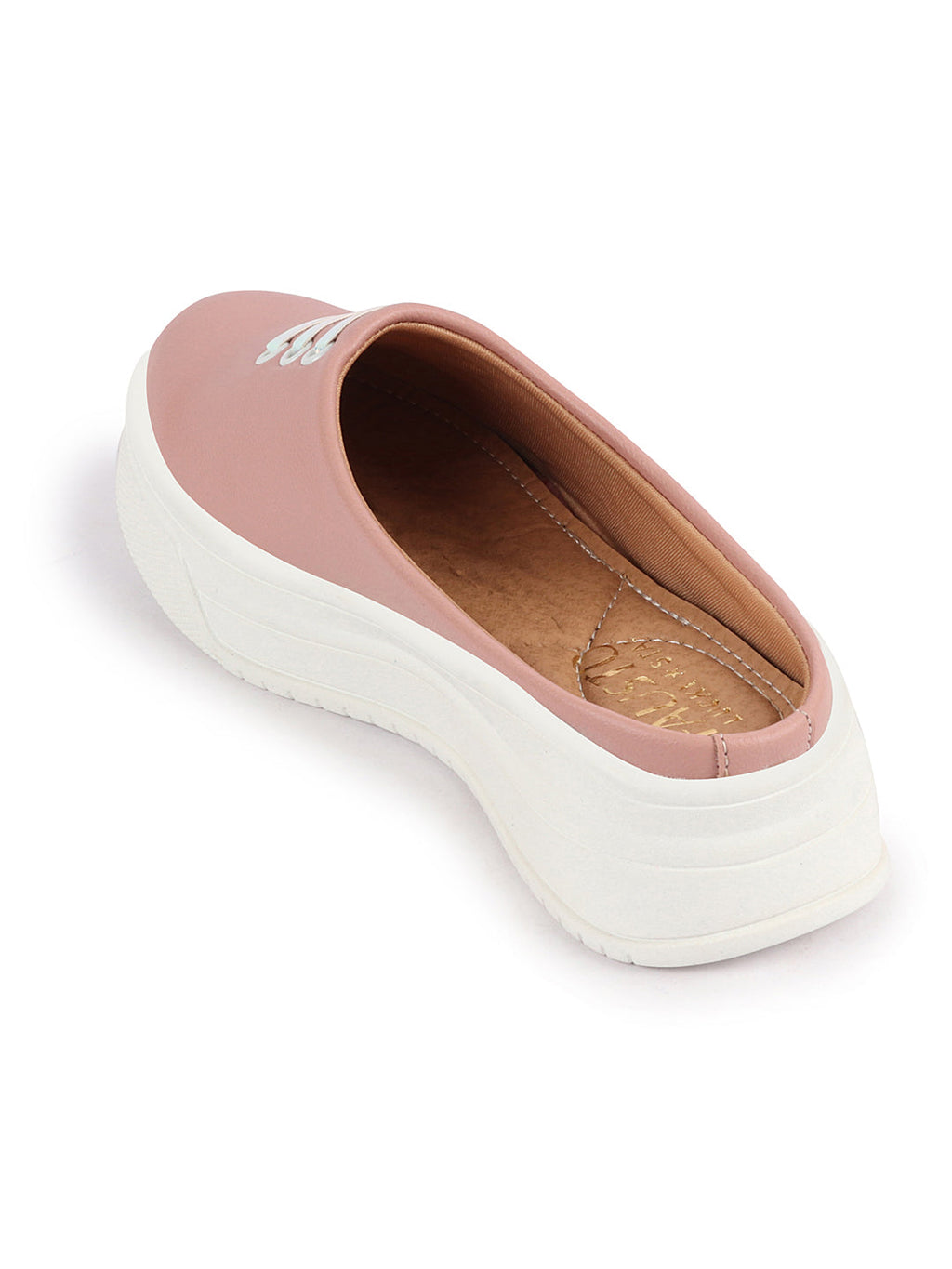 Shop Women Pink Outdoor Fashion Comfort Lace Design Open Back Platform Heel Slip On Casual Shoes Online.