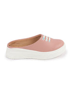 Shop Women Pink Outdoor Fashion Comfort Lace Design Open Back Platform Heel Slip On Casual Shoes Online.