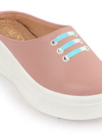 Shop Women Pink Outdoor Fashion Comfort Lace Design Open Back Platform Heel Slip On Casual Shoes Online.