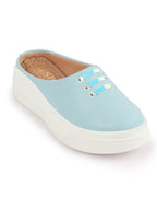 Shop Women Sky Blue Outdoor Fashion Comfort Lace Design Open Back Platform Heel Slip On Casual Shoes Online.
