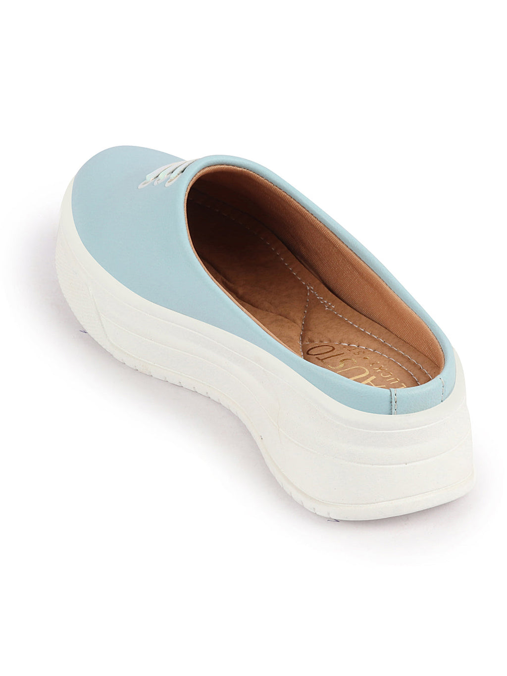 Shop Women Sky Blue Outdoor Fashion Comfort Lace Design Open Back Platform Heel Slip On Casual Shoes Online.
