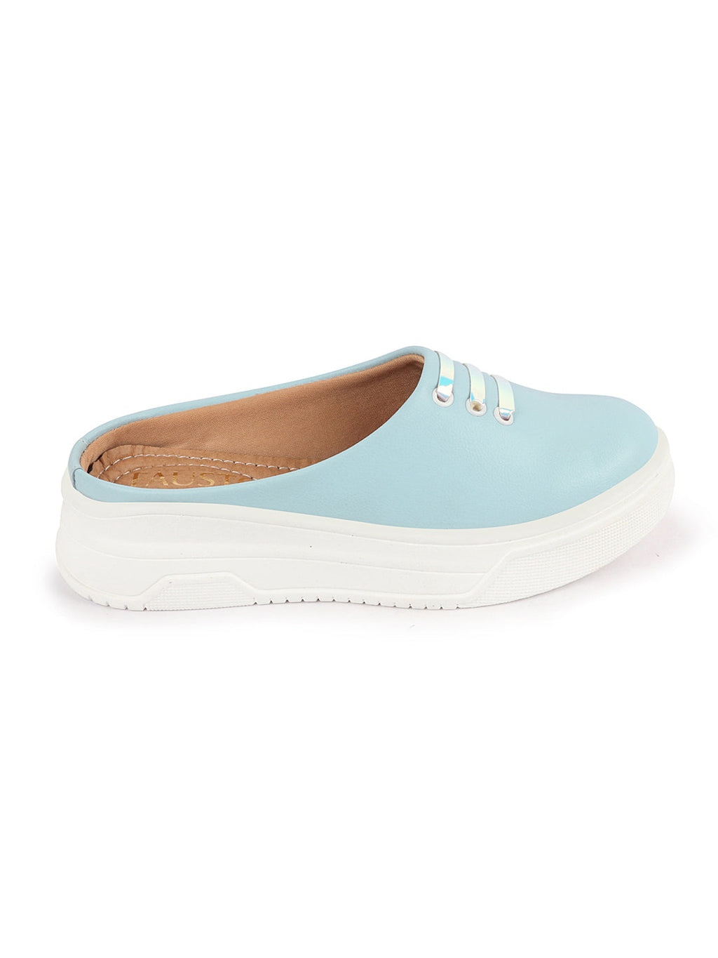 Shop Women Sky Blue Outdoor Fashion Comfort Lace Design Open Back Platform Heel Slip On Casual Shoes Online.