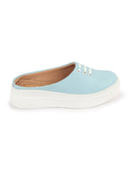 Shop Women Sky Blue Outdoor Fashion Comfort Lace Design Open Back Platform Heel Slip On Casual Shoes Online.