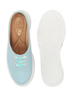 Shop Women Sky Blue Outdoor Fashion Comfort Lace Design Open Back Platform Heel Slip On Casual Shoes Online.