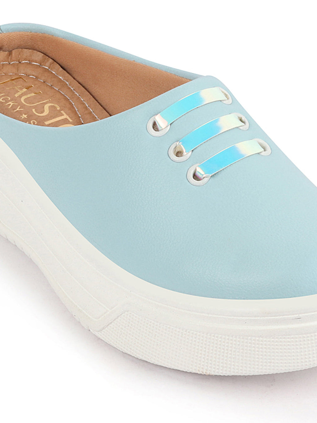 Shop Women Sky Blue Outdoor Fashion Comfort Lace Design Open Back Platform Heel Slip On Casual Shoes Online.